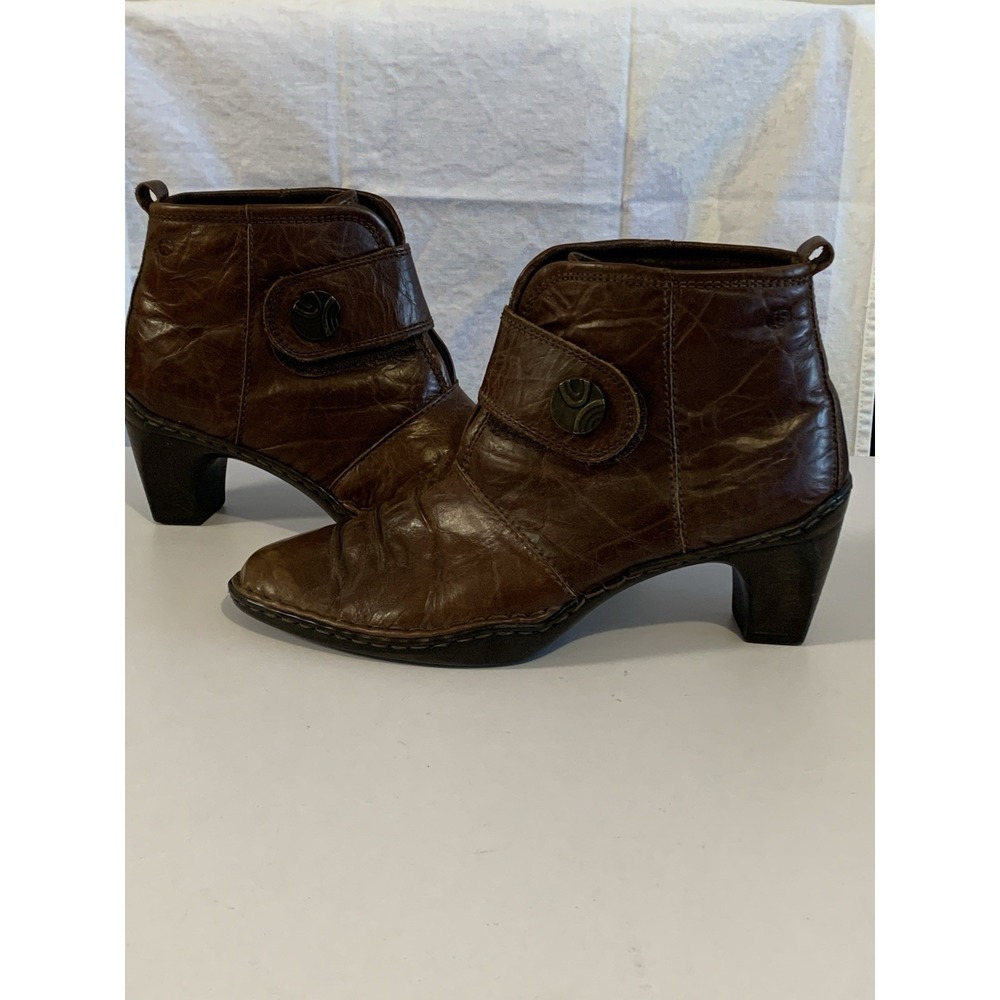 Josef Seibel‎ Women's 38/7.5 Brown Leather Ankle Boots Button Strap Phoenix Sole